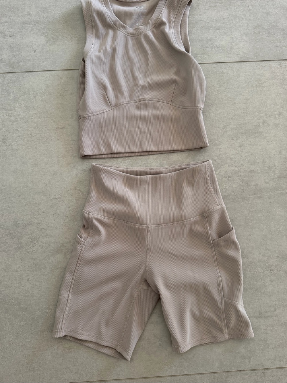 Women's High-Waist Athletic Bike Shorts  and top set Taupe .